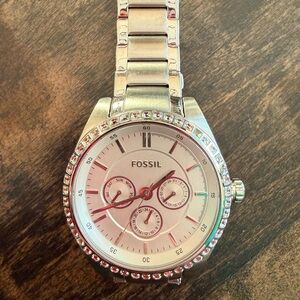 Fossil Silver Watch with Crystal Detailing